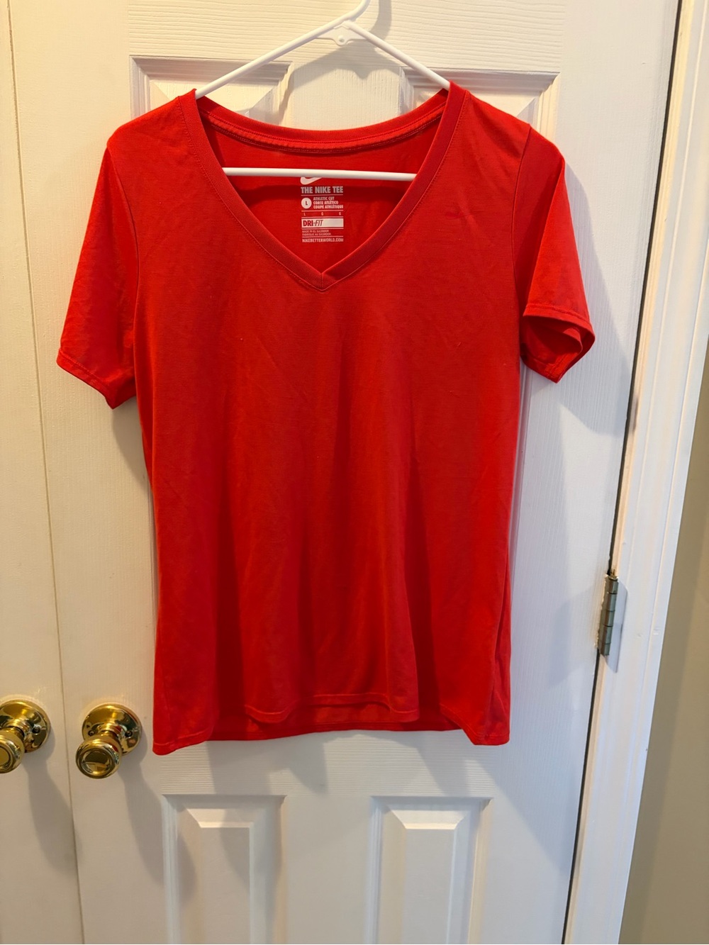 Nike Women's Red V-Neck Short Sleeve Tee